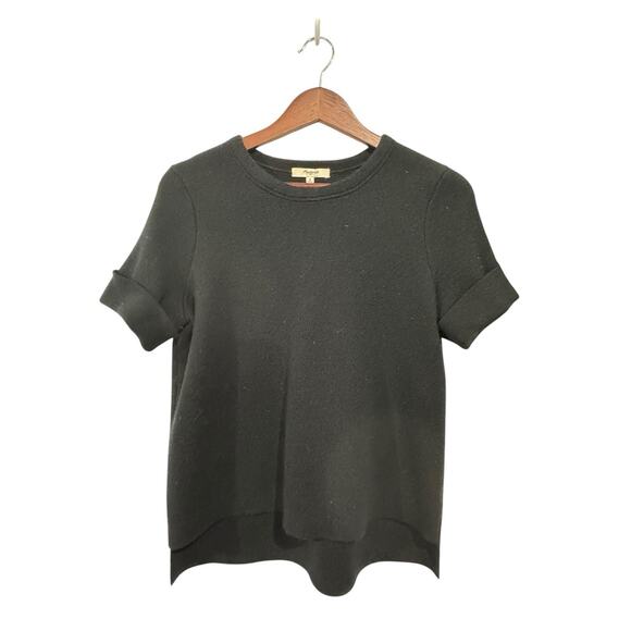 Madewell Sweater Top Tee Black Women's Size Small Short Sleeve Wool Blend - Picture 1 of 6